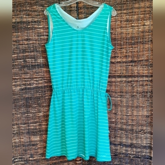 Kuhl Large Kyra Striped Jersey Knit Mini Dress Aqua Green Tank Athleisure - Picture 1 of 6